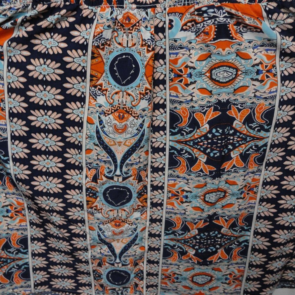 Shein Curve Boho Chic Dress Exotic Blue Orange Shirred bodice Women's Size 1X - Picture 4 of 9